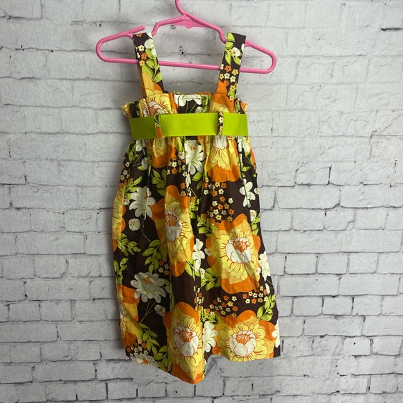 A bushel and a peck toddler dress size 3T brown with orange and yellow florals - Picture 2 of 5